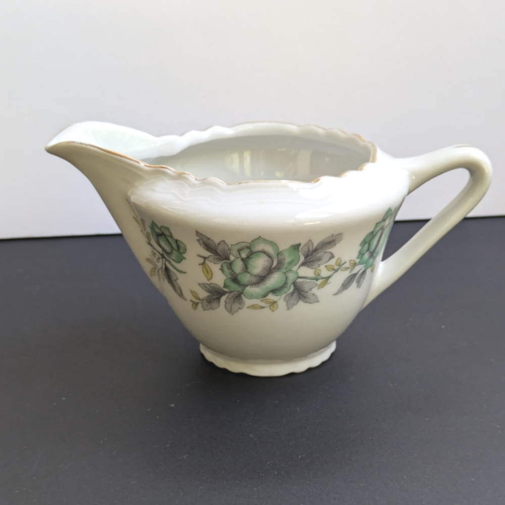 Vintage German Porcelain Creamer Kikman Lieben Pale Green Floral
